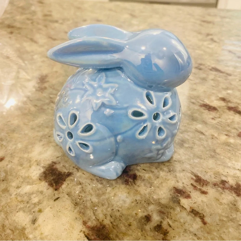 Cottage Core Vintage Ceramic Blue Bunny For Home Nursery Office Decor Figurine